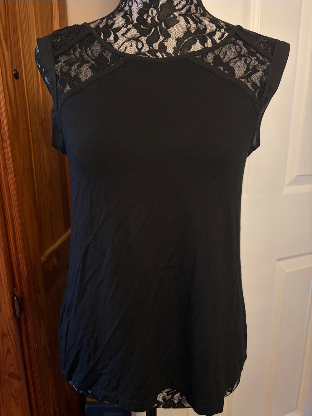Black Lace Cap Sleeve Women's Top